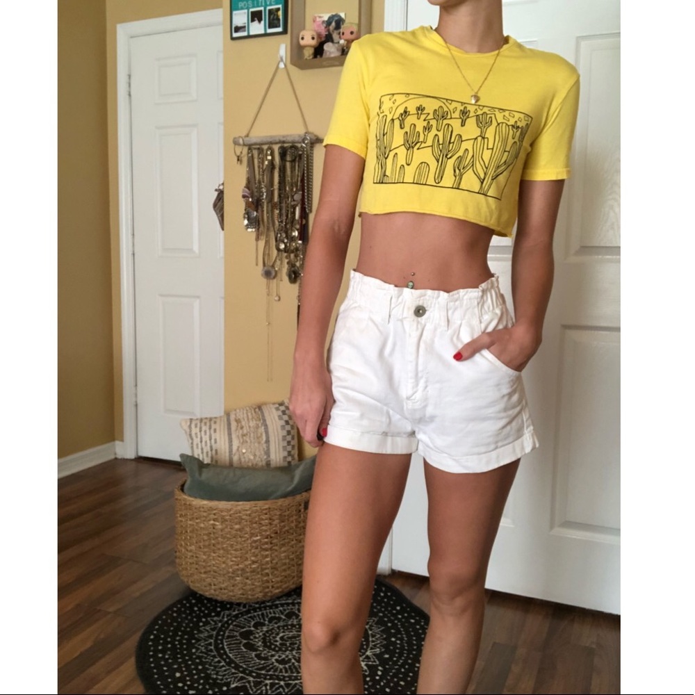 Yellow cropped cactus tee